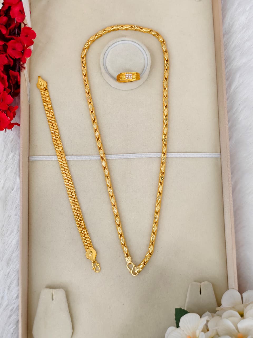 1 Gram Gold Plated Men's Combo Set – Premium Chain & Bracelet Jewellery Set