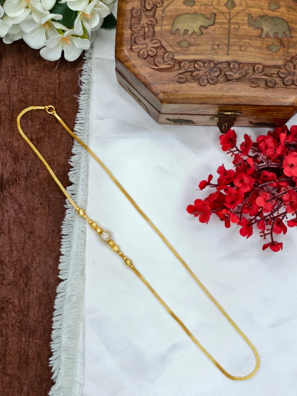 Foming Mugappu chain (1Gram Gold plated) Stone Model-2