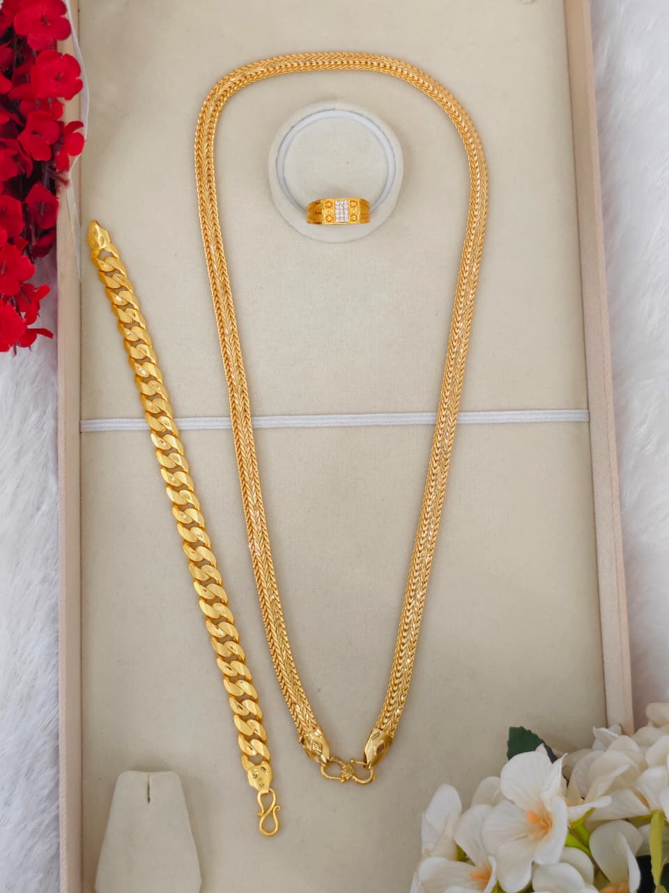 1 Gram Gold Plated Men's Combo Set – Premium Chain & Bracelet Jewellery Set
