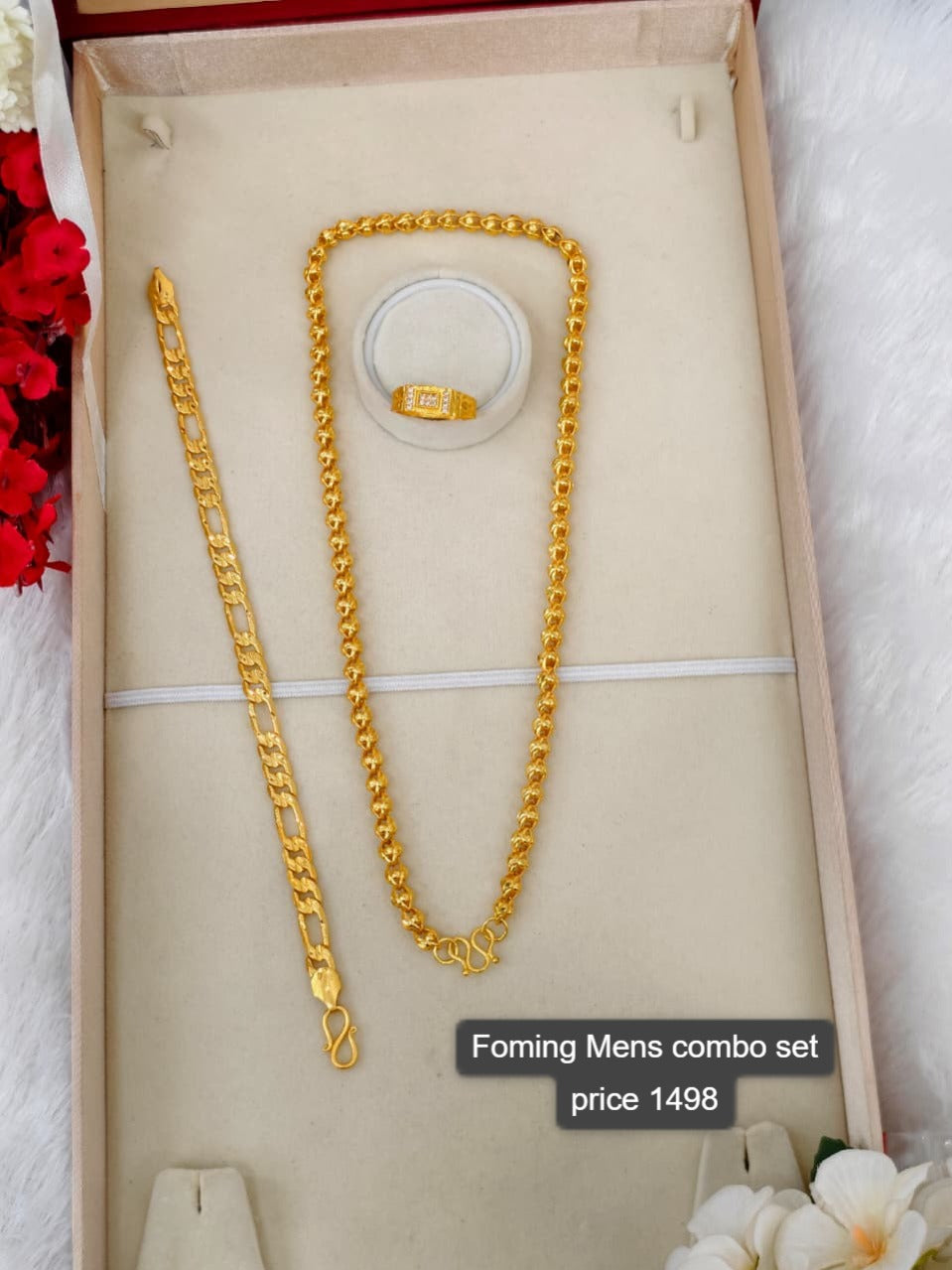 1 Gram Gold Plated Men's Combo Set – Premium Chain & Bracelet Jewellery Set