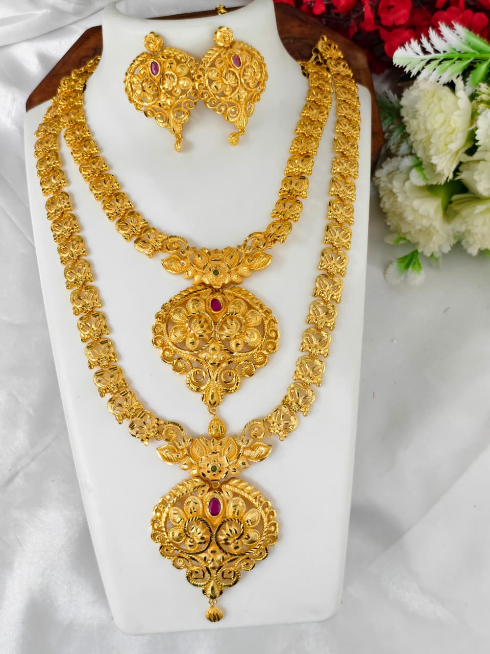 1 Gram Gold Plated Matte Finish Haram Necklace Combo for Women – Traditional Bridal Jewellery