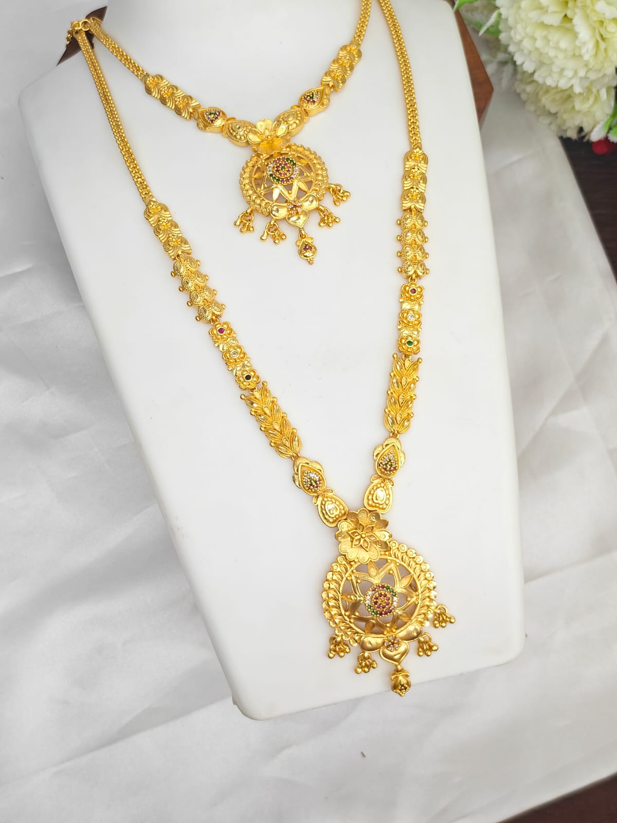 1 Gram Gold Plated Matte Finish Haram Necklace Combo for Women – Traditional Bridal Jewellery