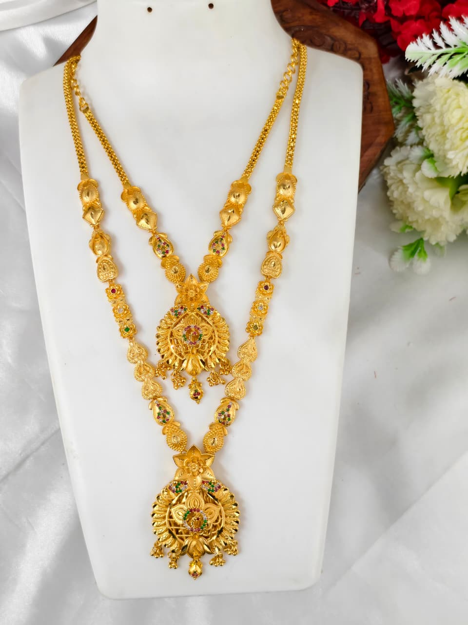 1 Gram Gold Plated Matte Finish Haram Necklace Combo for Women – Traditional Bridal Jewellery