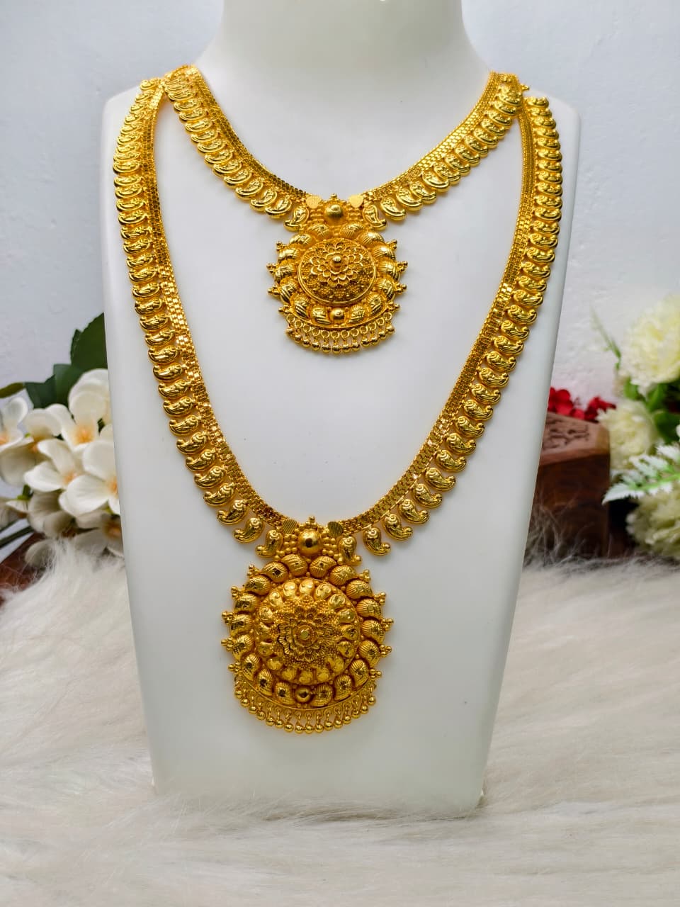 1 Gram Gold Plated Matte Finish Haram Necklace Combo for Women – Traditional Bridal Jewellery