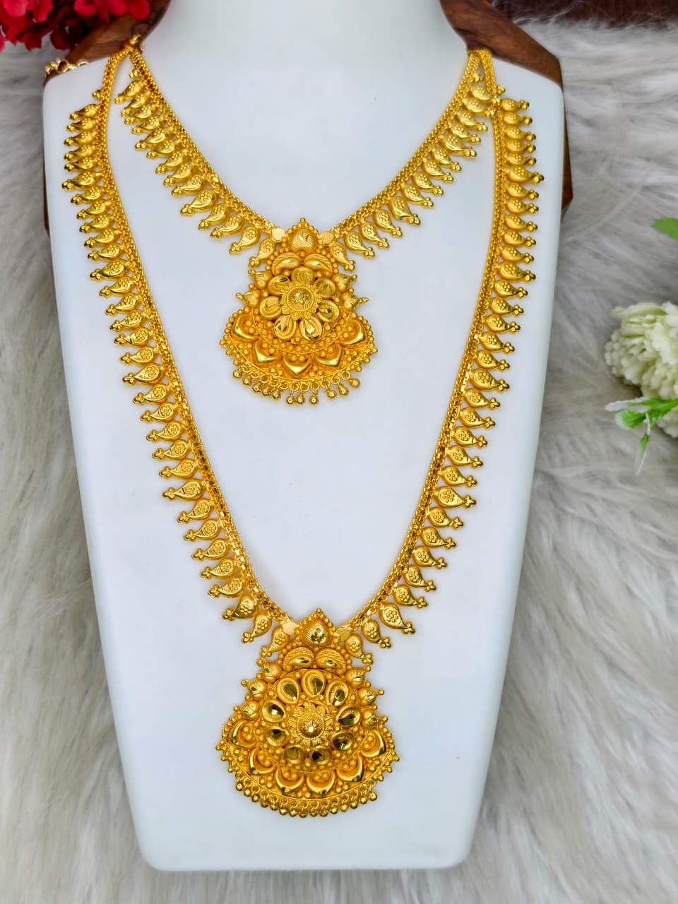 1 Gram Gold Plated Matte Finish Haram Necklace Combo for Women – Traditional Bridal Jewellery