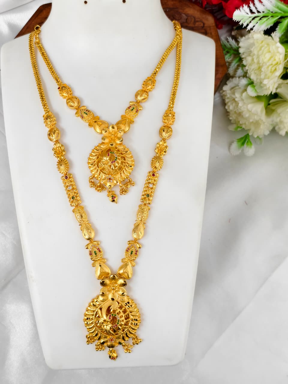 1 Gram Gold Plated Matte Finish Haram Necklace Combo for Women – Traditional Bridal Jewellery