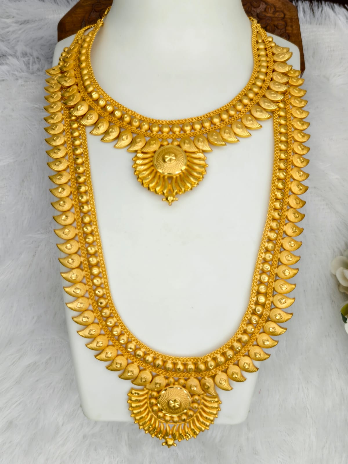 1 Gram Gold Plated Matte Finish Haram Necklace Combo for Women – Traditional Bridal Jewellery