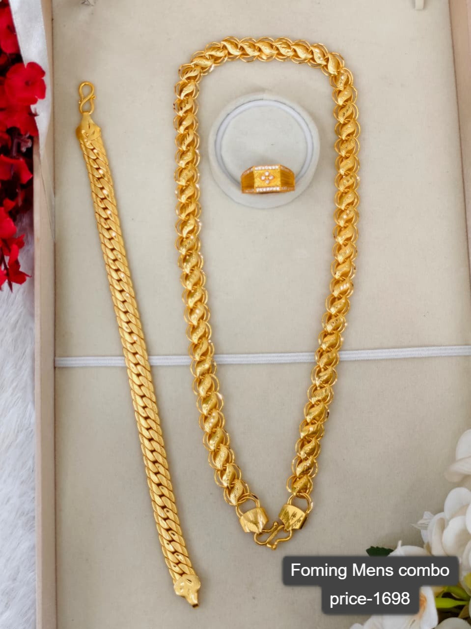 1 Gram Gold Plated Men's Combo Set – Premium Chain & Bracelet Jewellery Set