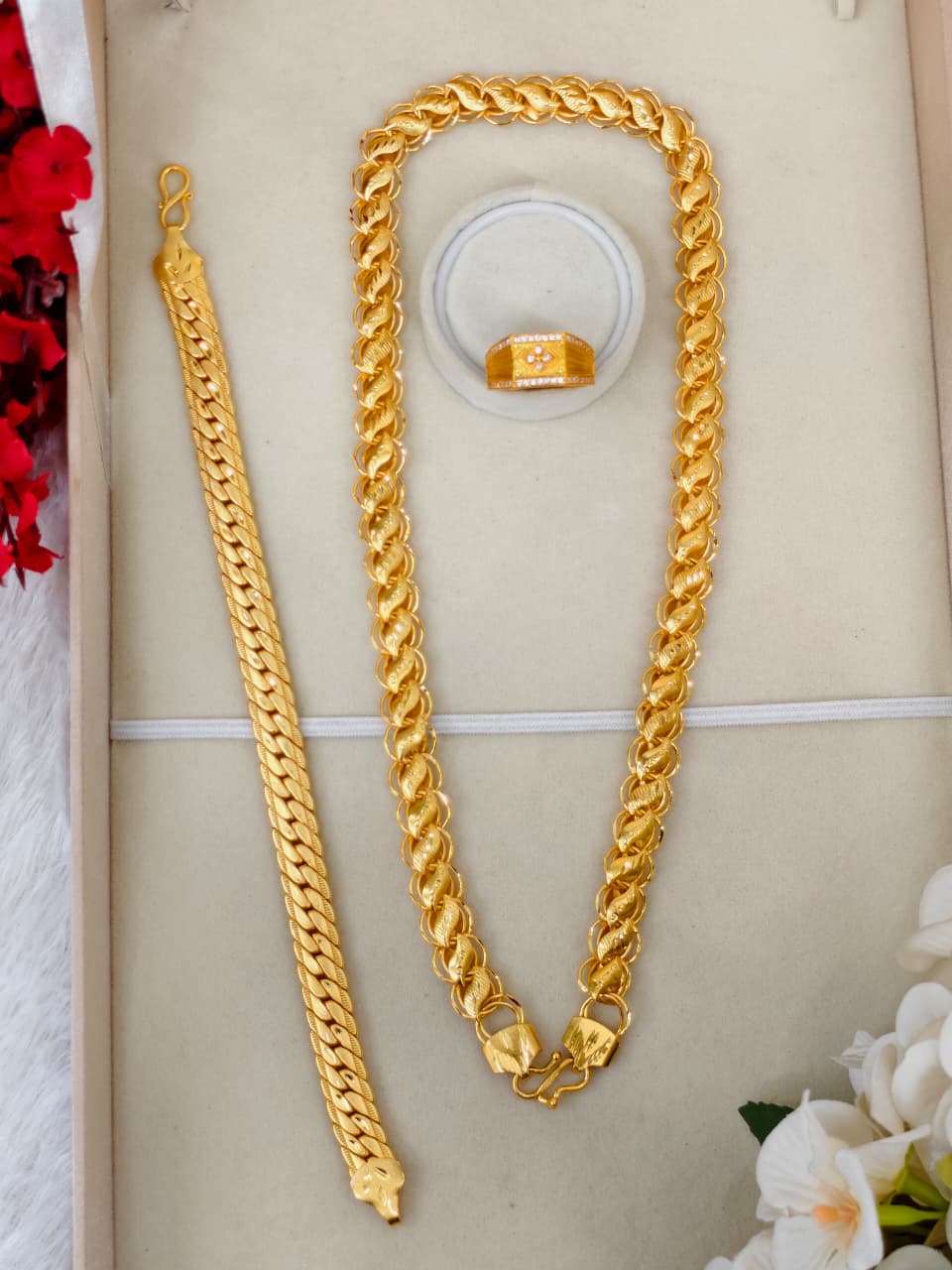 1 Gram Gold Plated Men's Combo Set – Premium Chain & Bracelet Jewellery Set