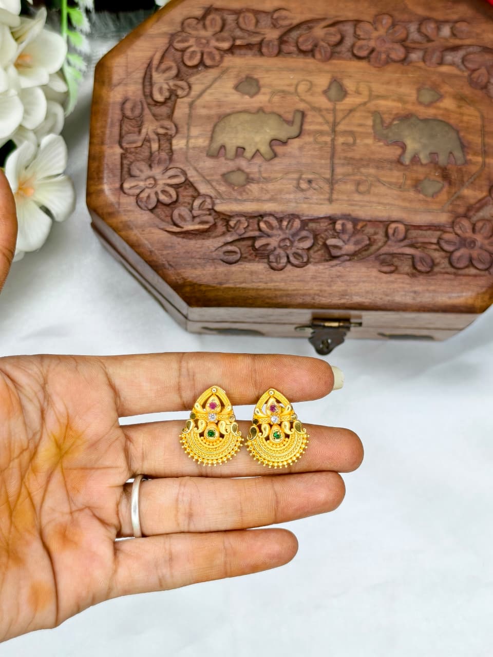 Vesiri Model Earrings for Women | Traditional Temple Design | Premium Gold Finish | Lightweight Party & Wedding Wear