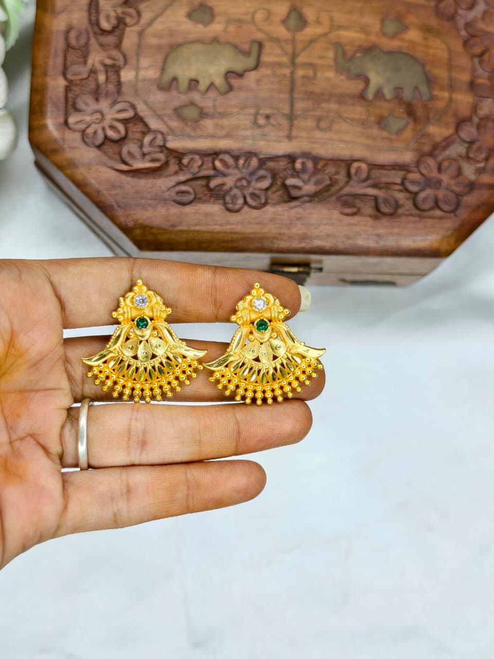 Vesiri Model Earrings for Women | Traditional Temple Design | Premium Gold Finish | Lightweight Party & Wedding Wear
