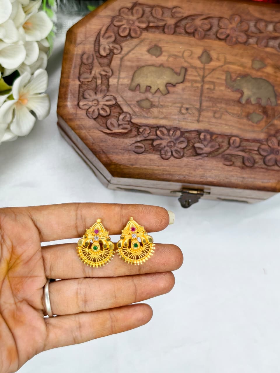 Vesiri Model Earrings for Women | Traditional Temple Design | Premium Gold Finish | Lightweight Party & Wedding Wear