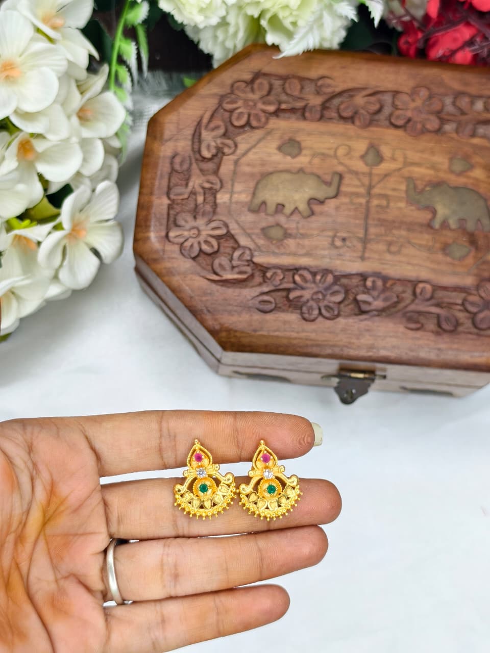 Vesiri Model Earrings for Women | Traditional Temple Design | Premium Gold Finish | Lightweight Party & Wedding Wear