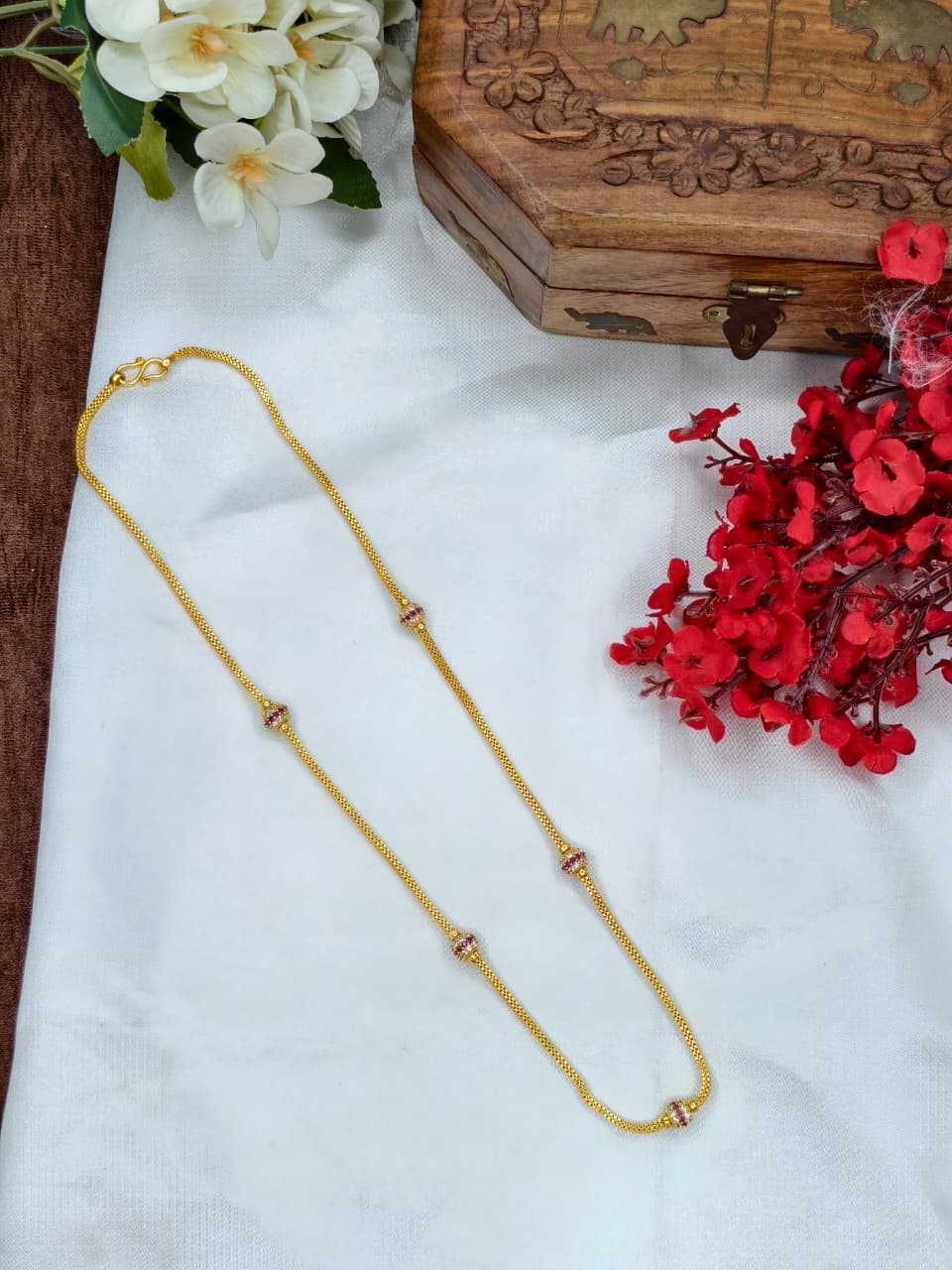 Foming Mugappu chain (1Gram Gold plated) Stone Model-11