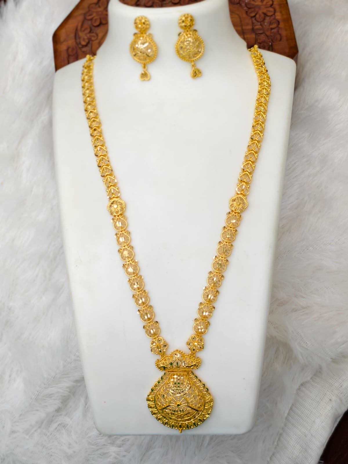 1 Gram Gold Plated Matte Finish Haram Necklace Combo for Women – Traditional Bridal Jewellery