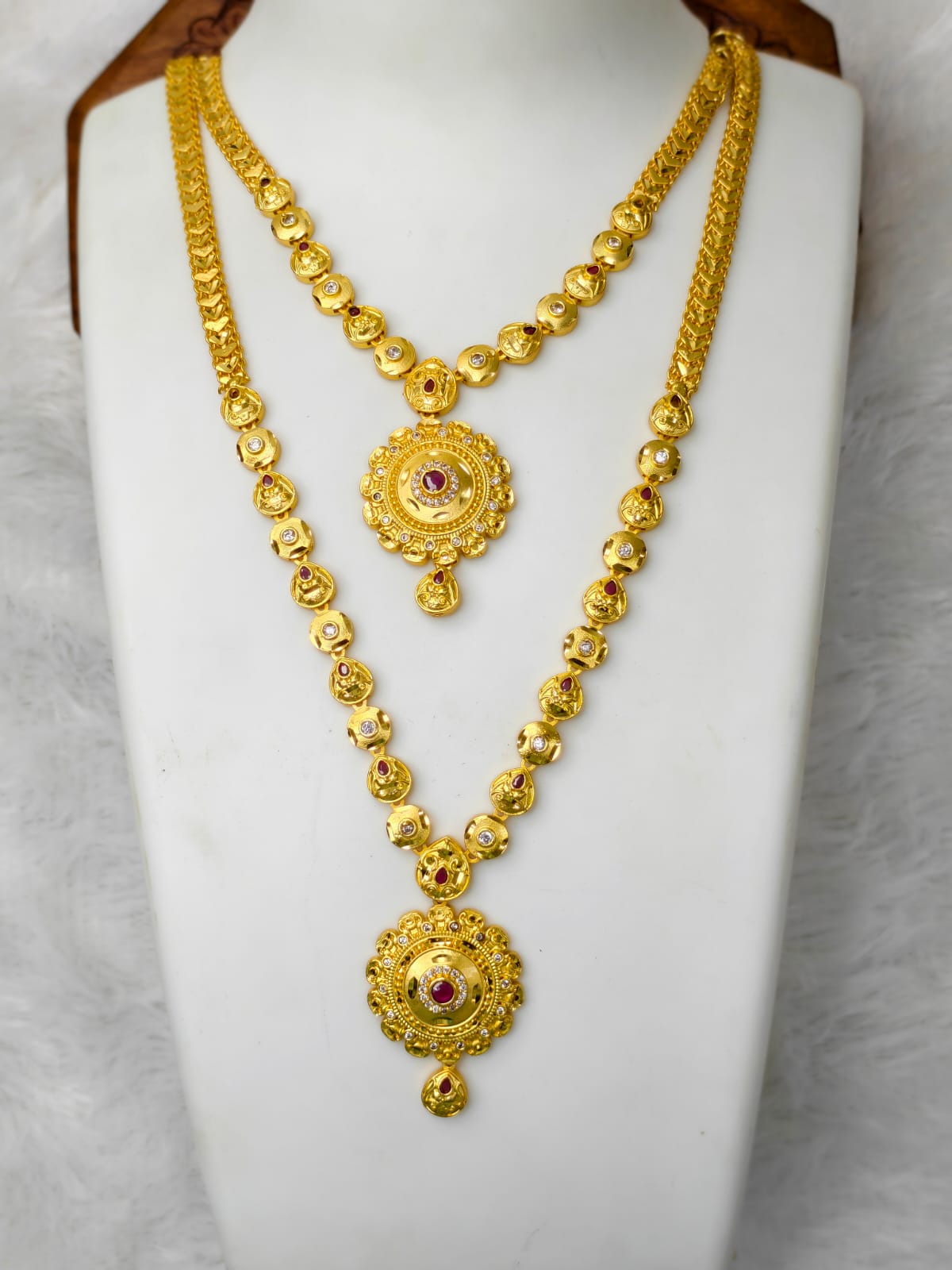 1 Gram Gold Plated Matte Finish Haram Necklace Combo for Women – Traditional Bridal Jewellery