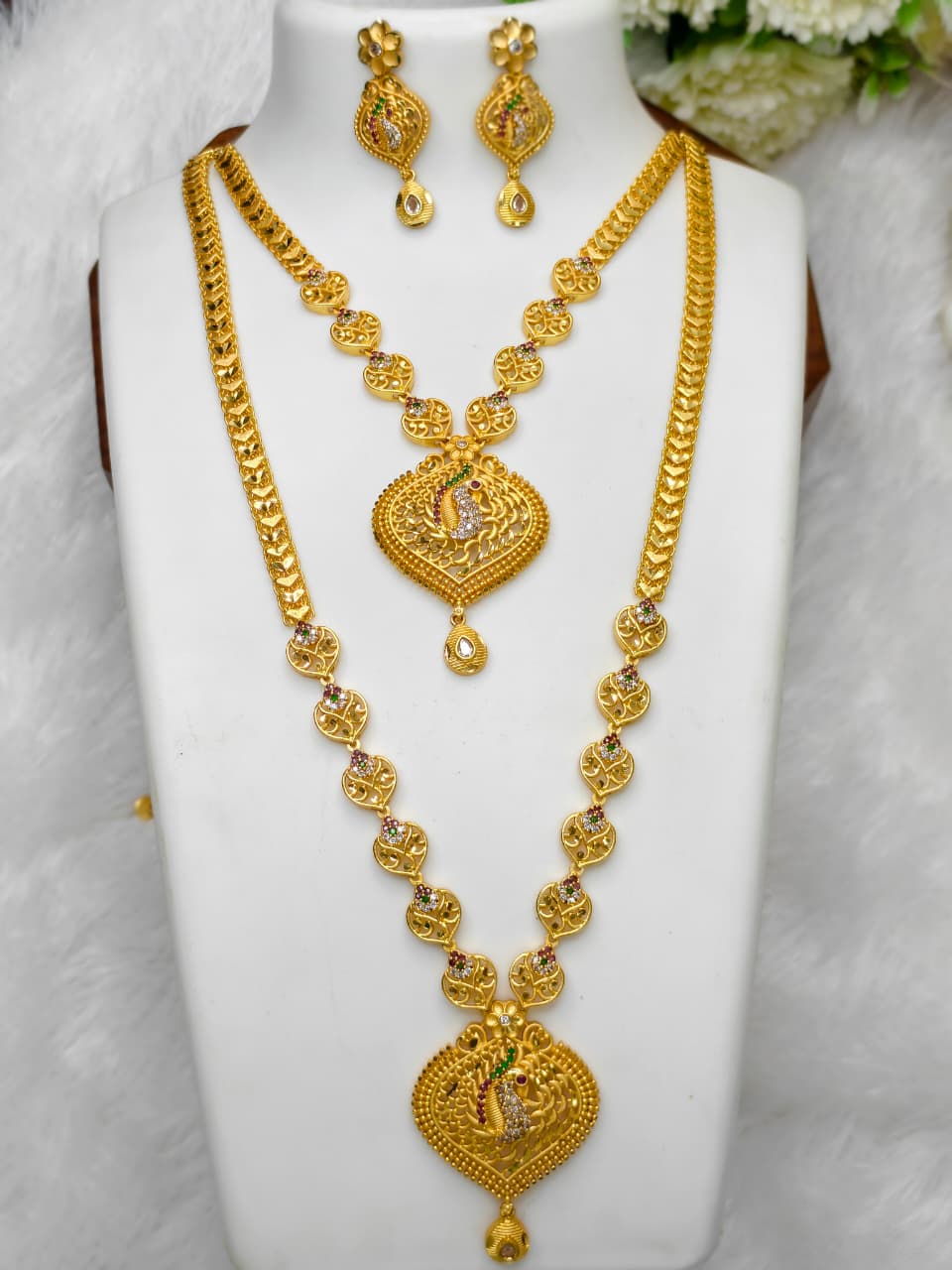 1 Gram Gold Plated Matte Finish Haram Necklace Combo for Women – Traditional Bridal Jewellery