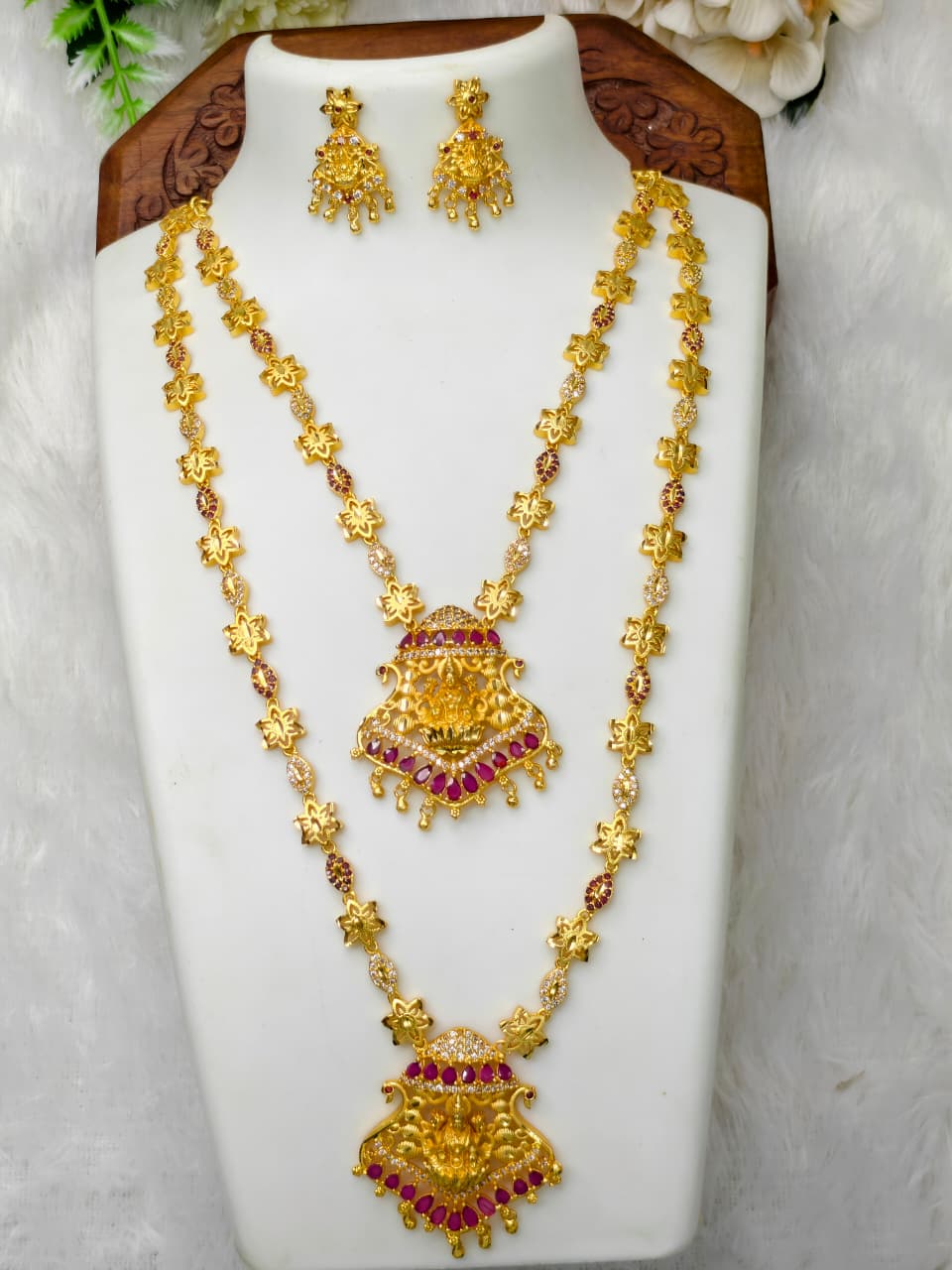 1 Gram Gold Plated Matte Finish Haram Necklace Combo for Women – Traditional Bridal Jewellery