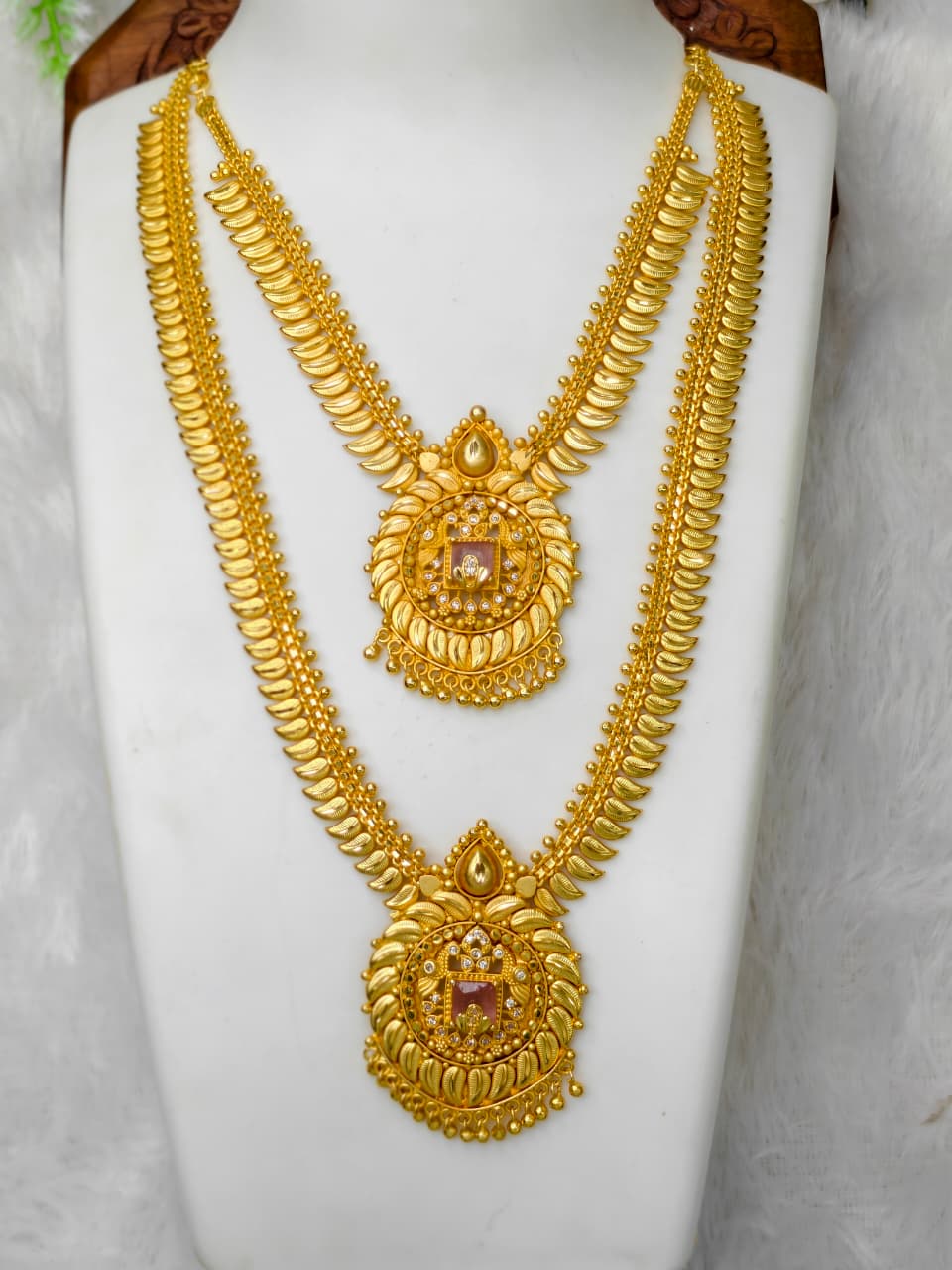 1 Gram Gold Plated Matte Finish Haram Necklace Combo for Women – Traditional Bridal Jewellery