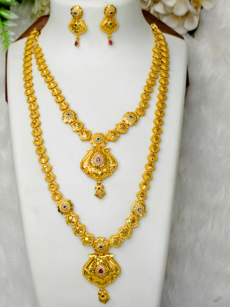 1 Gram Gold Plated Matte Finish Haram Necklace Combo for Women – Traditional Bridal Jewellery