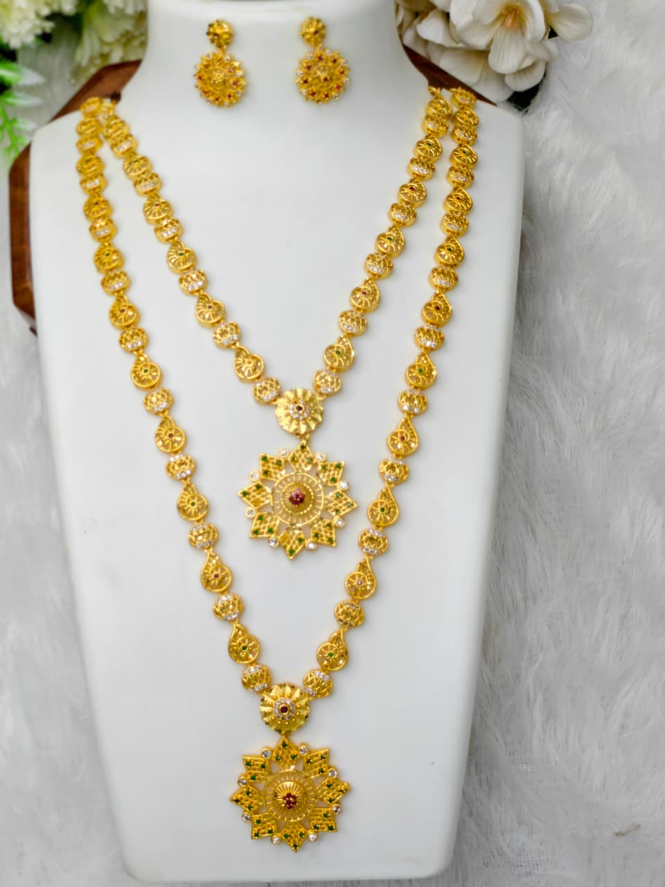 1 Gram Gold Plated Matte Finish Haram Necklace Combo for Women – Traditional Bridal Jewellery