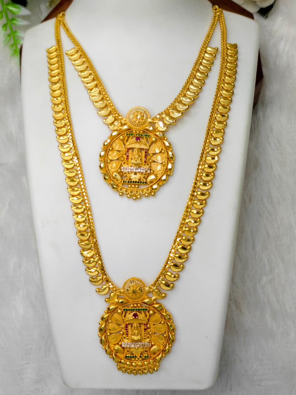1 Gram Gold Plated Matte Finish Haram Necklace Combo for Women – Traditional Bridal Jewellery