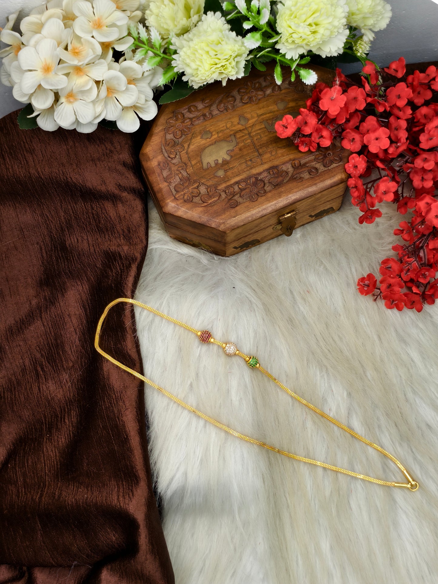Foming Mugappu chain (1Gram Gold plated) Stone Model