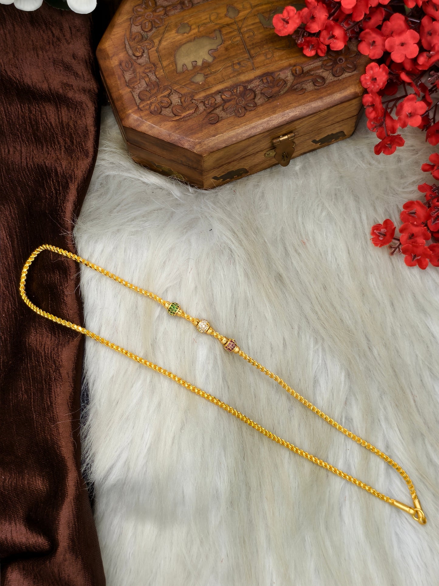 foming Mugappu chain (1Gram Gold plated) Stone Model