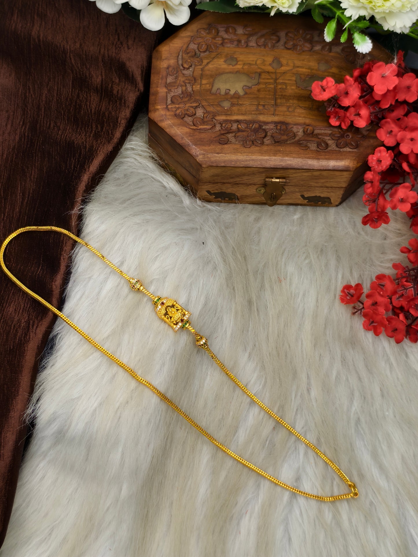 Forming Mugappu chain (1Gram Gold plated) Stone Model