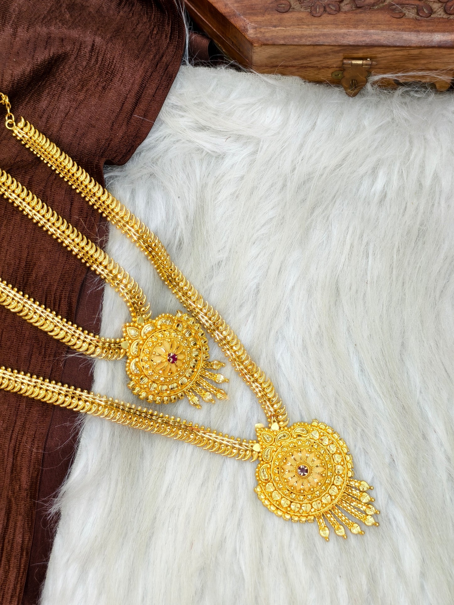 1 Gram Gold Plated Matte Finish Haram Necklace Combo for Women – Traditional Bridal Jewellery