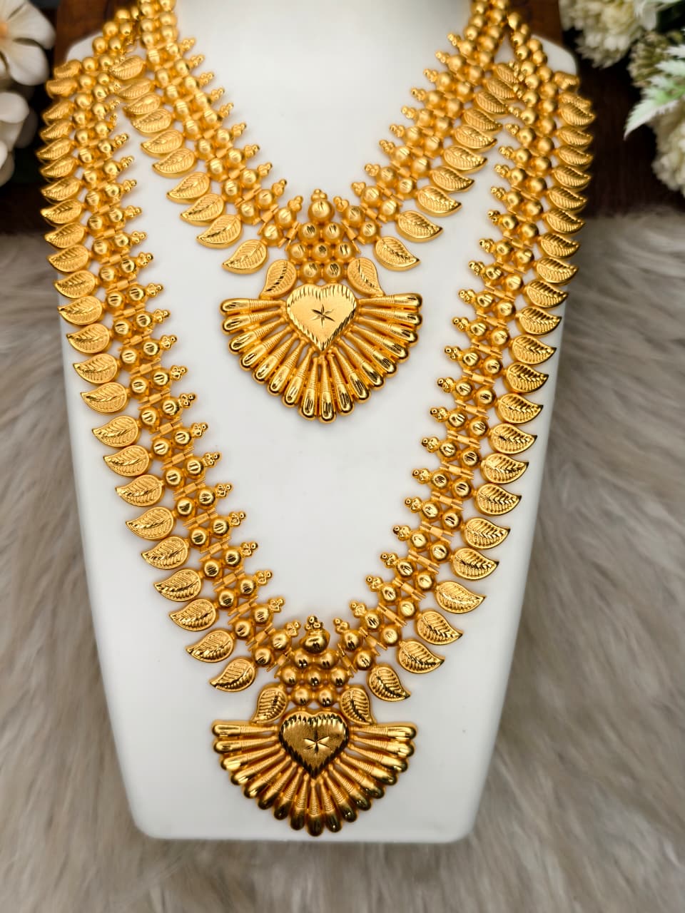 1 Gram Gold Plated Matte Finish Haram Necklace Combo for Women – Traditional Bridal Jewellery
