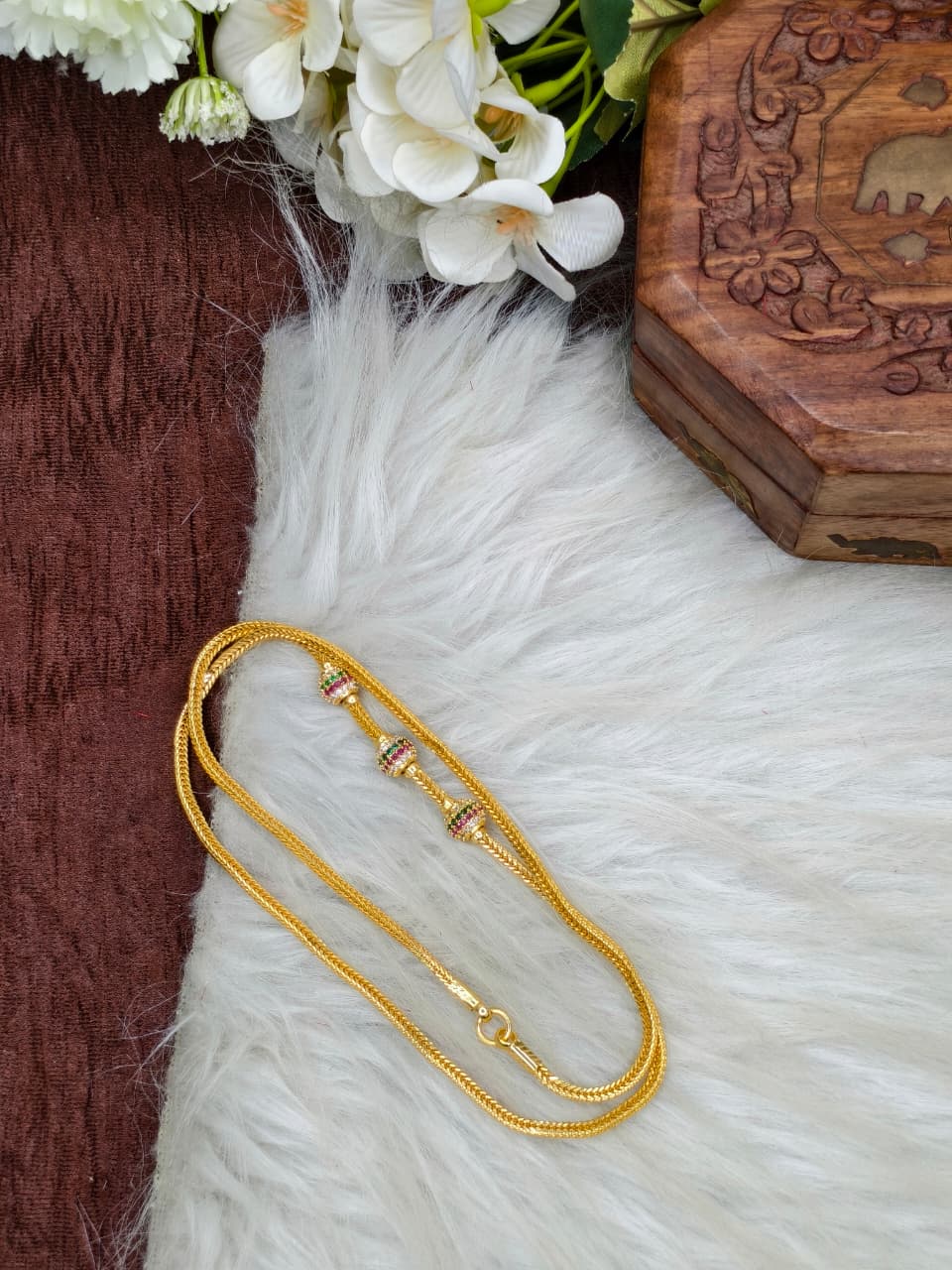 Foming Mugappu chain (1Gram Gold plated) Stone Ball Model Real gold looks
