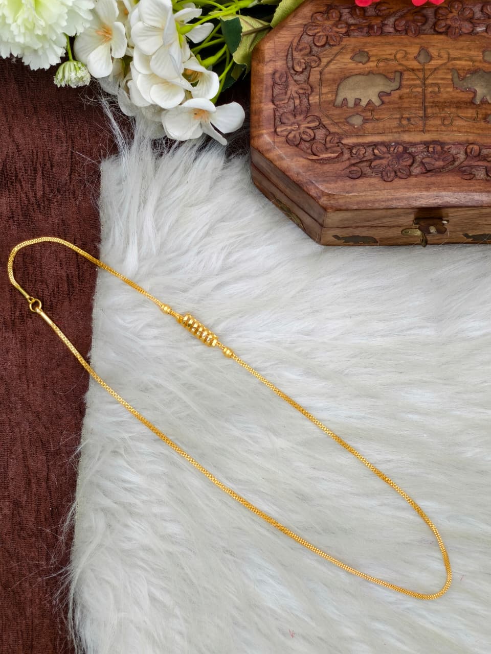 Foming Mugappu chain (1Gram Gold plated) plain Model Real gold looks