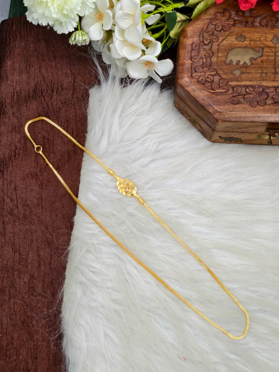 Foming Mugappu chain (1Gram Gold plated) plain Model Real gold looks