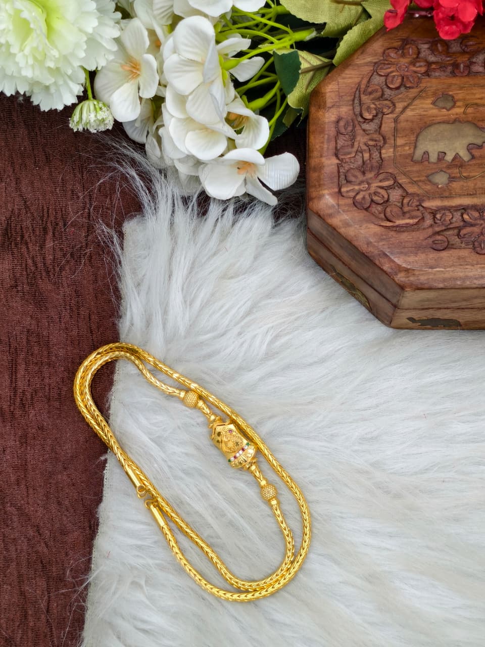 Forming Mugappu chain (1Gram Gold plated) Stone Model