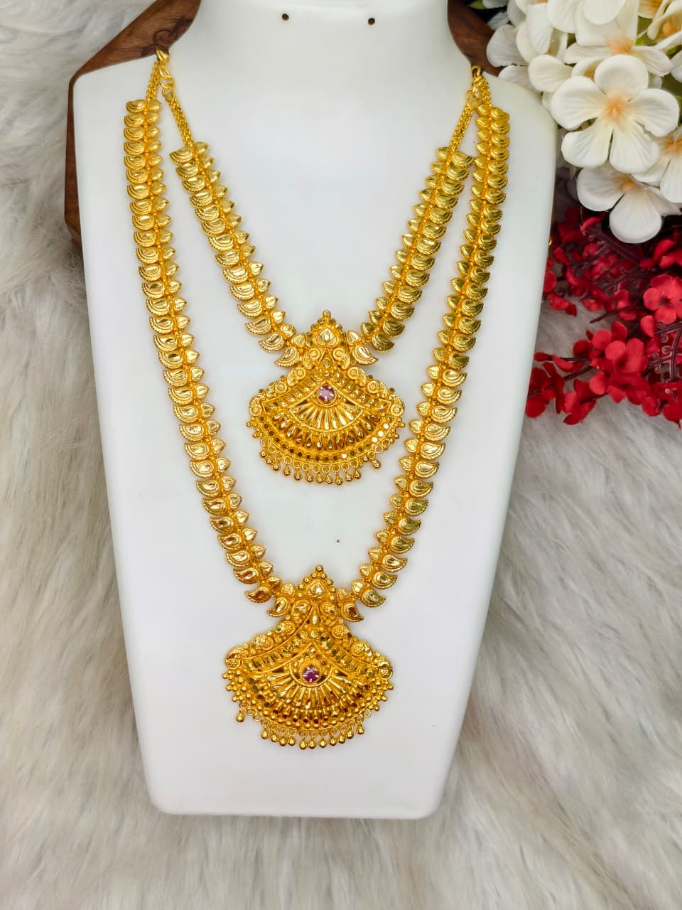 1 Gram Gold Plated Matte Finish Haram Necklace Combo for Women – Traditional Bridal Jewellery