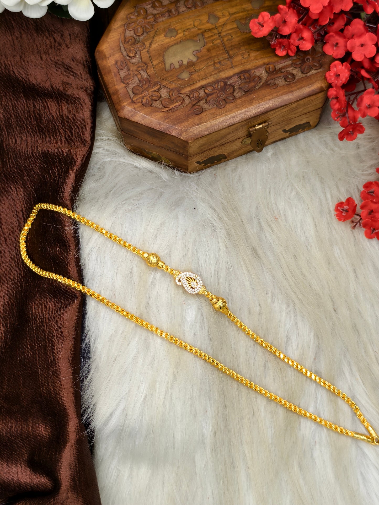 Foming Mugappu chain (1Gram Gold plated) Stone Model