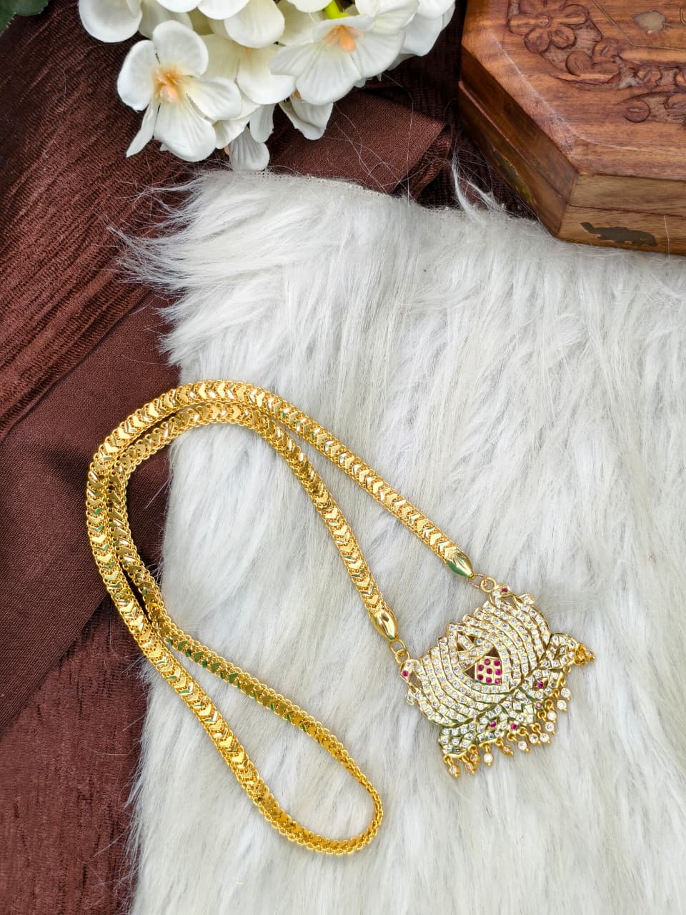Women Impone Stone Dollar Chain with Gold Plated Finish