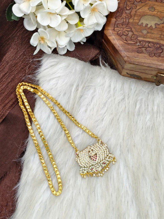 Women Impone Stone Dollar Chain with Gold Plated Finish