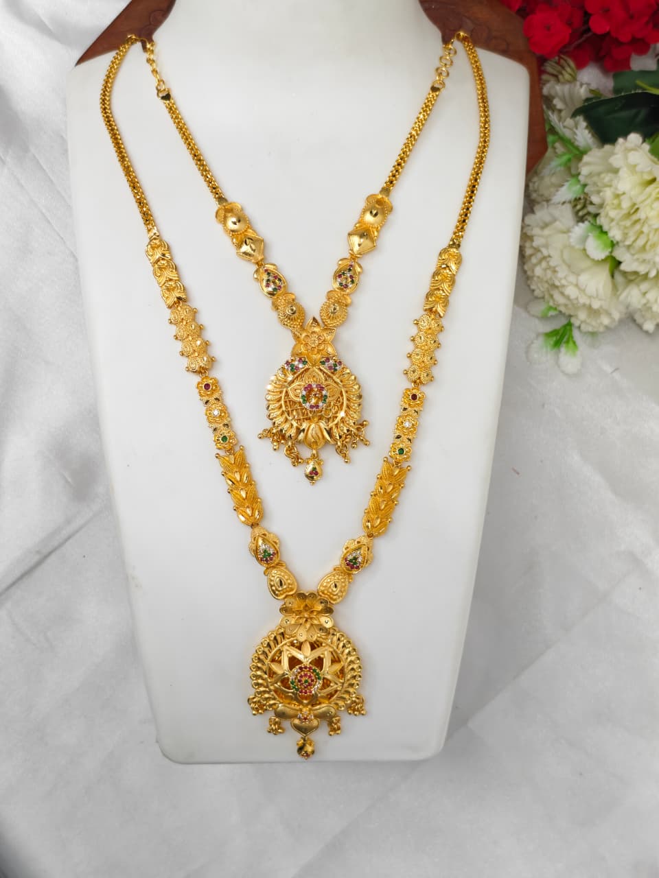 1 Gram Gold Plated Matte Finish Haram Necklace Combo for Women – Traditional Bridal Jewellery