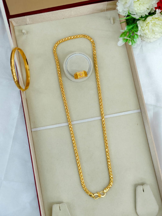1 Gram Gold Plated Men's Combo Set – Premium Chain & Bracelet Jewellery Set