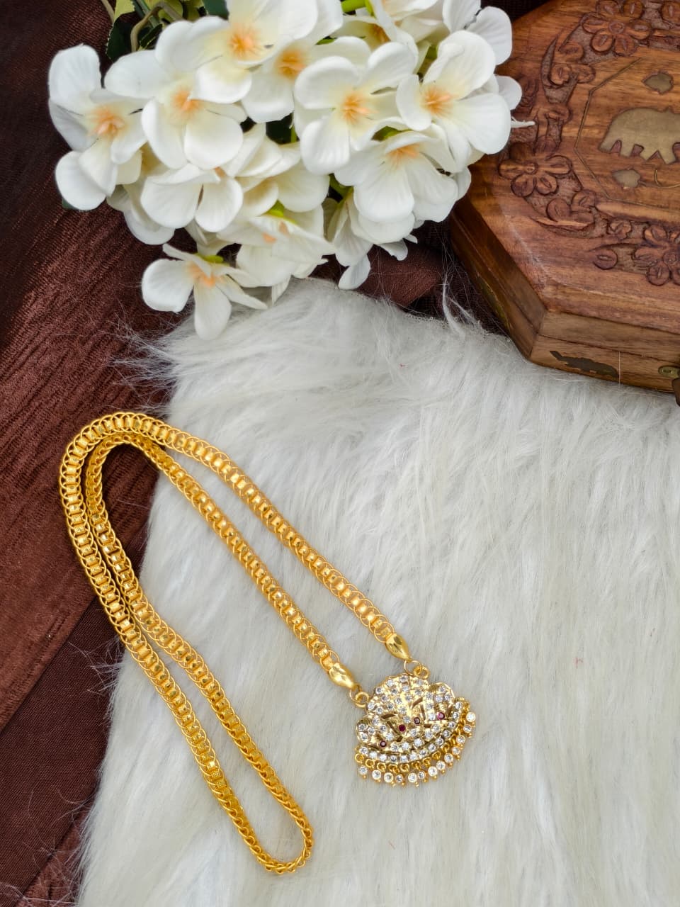 Women Impone Stone Dollar Chain with Gold Plated Finish