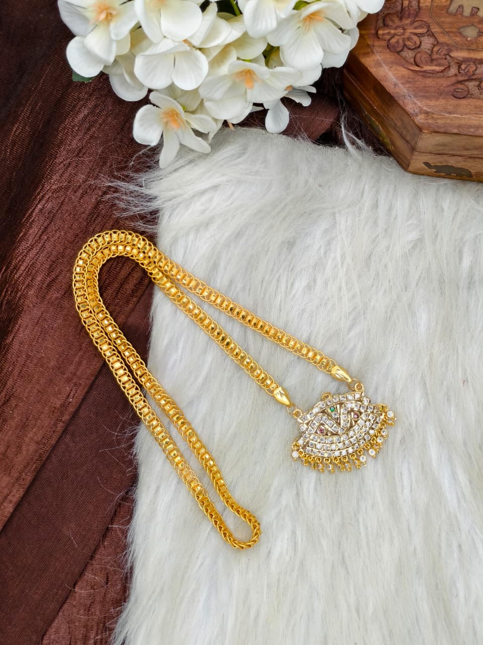 Women Impone Stone Dollar Chain with Gold Plated Finish