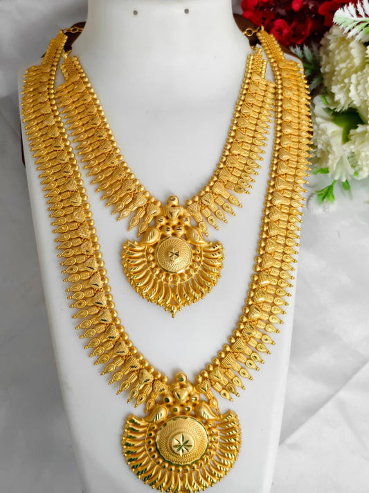 1 Gram Gold Plated Matte Finish Haram Necklace Combo for Women – Traditional Bridal Jewellery
