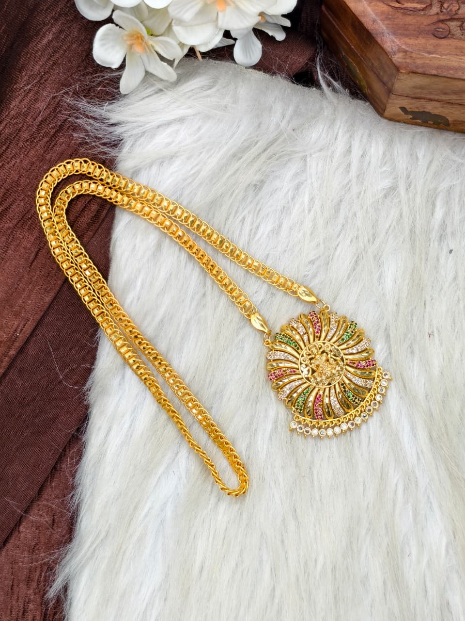 Women Impone Stone Dollar Chain with Gold Plated Finish