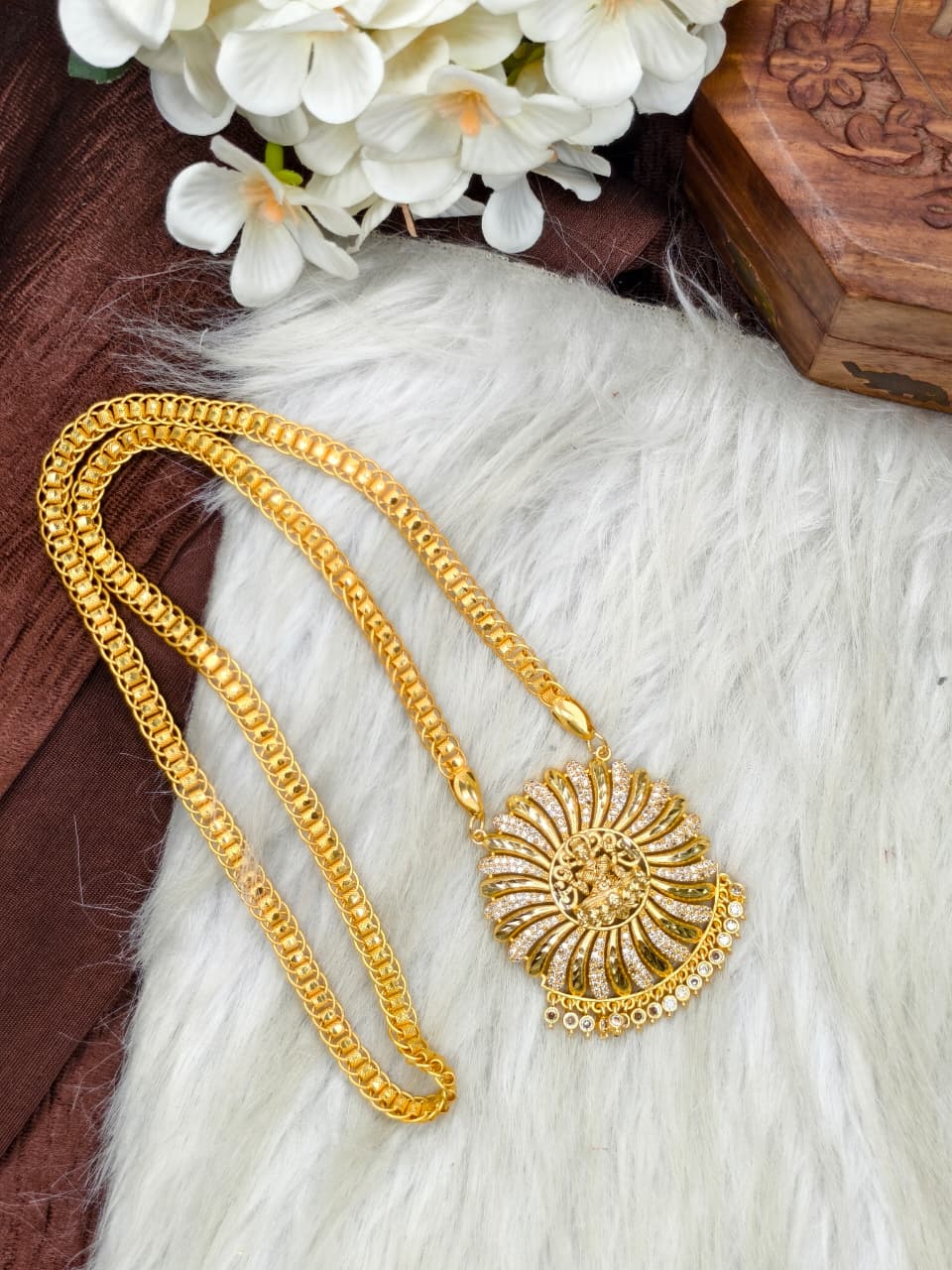 Women Impone Stone Dollar Chain with Gold Plated Finish