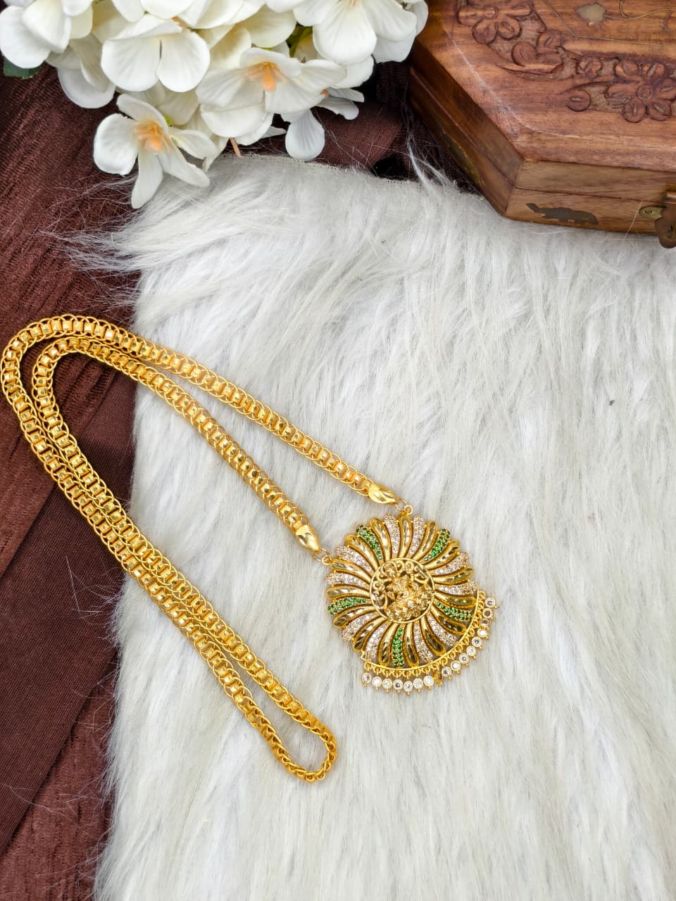 Women Impone Stone Dollar Chain with Gold Plated Finish