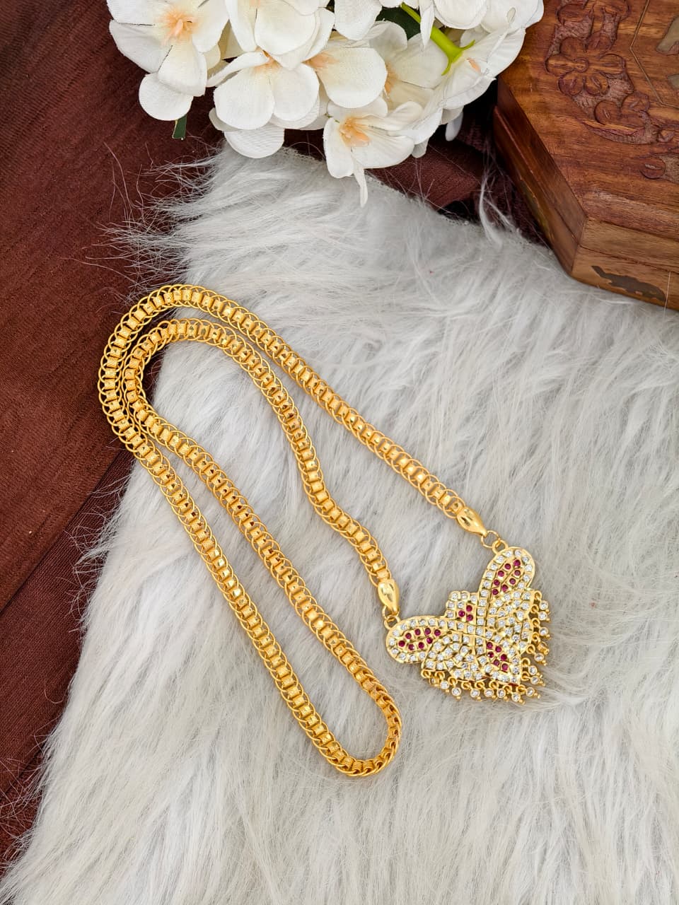 Women Impone Stone Dollar Chain with Gold Plated Finish