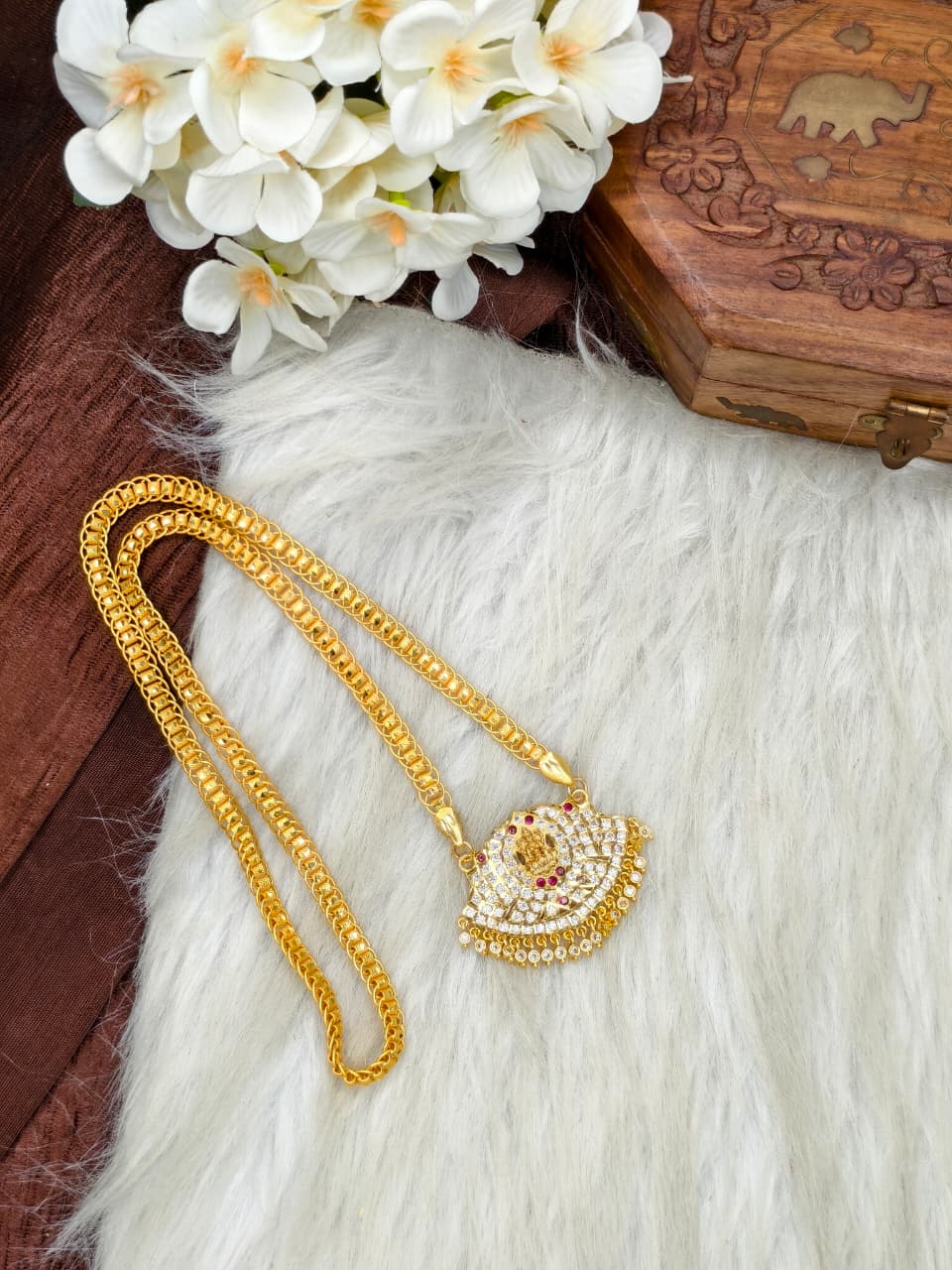Women Impone Stone Dollar Chain with Gold Plated Finish