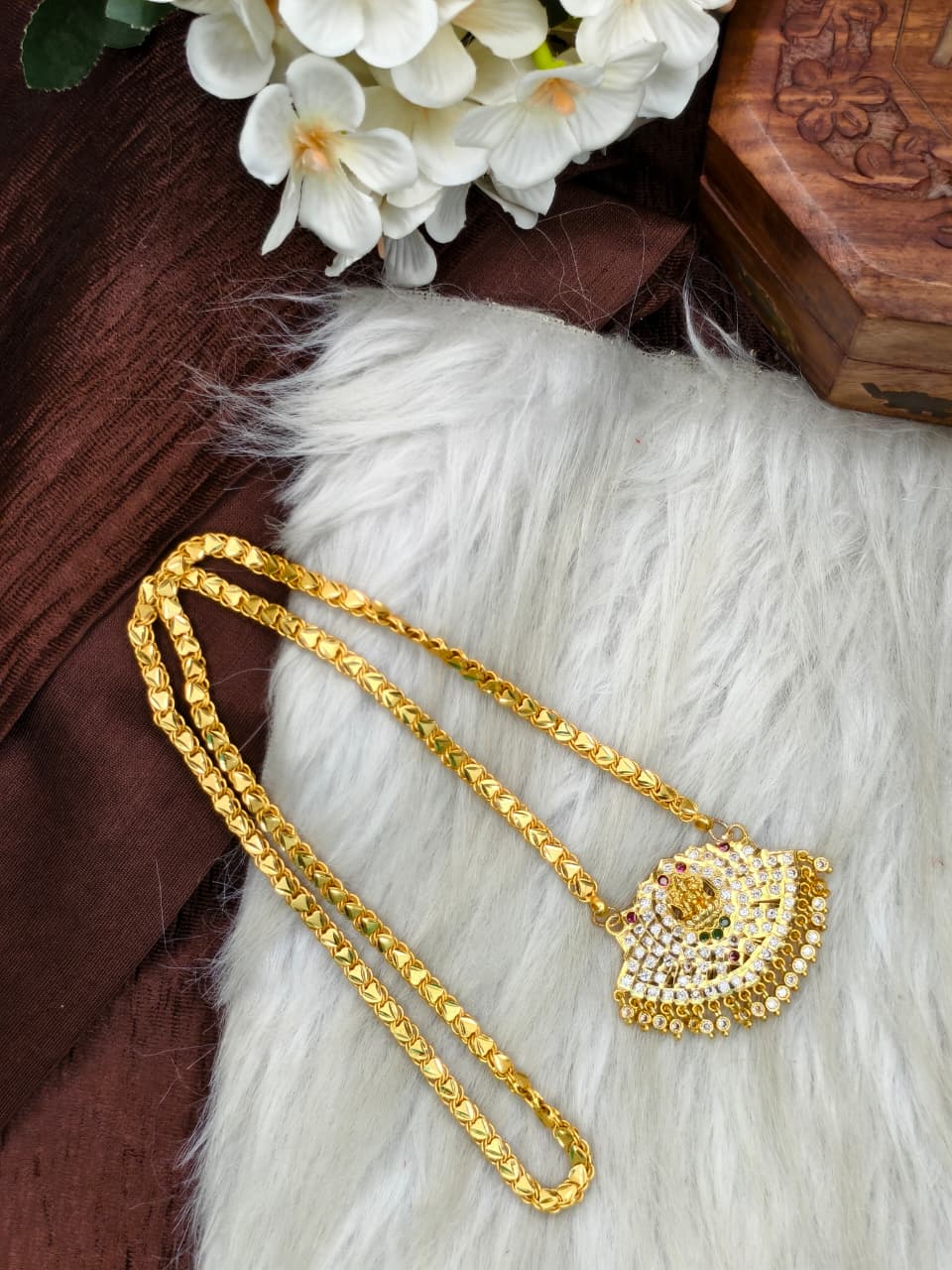 Women Impone Stone Dollar Chain with Gold Plated Finish